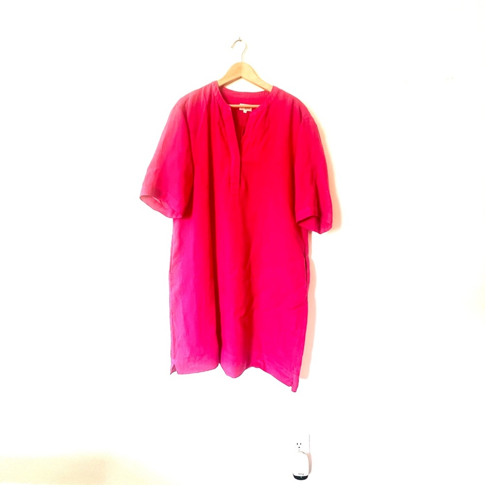 Fuchsia linen shirt dress